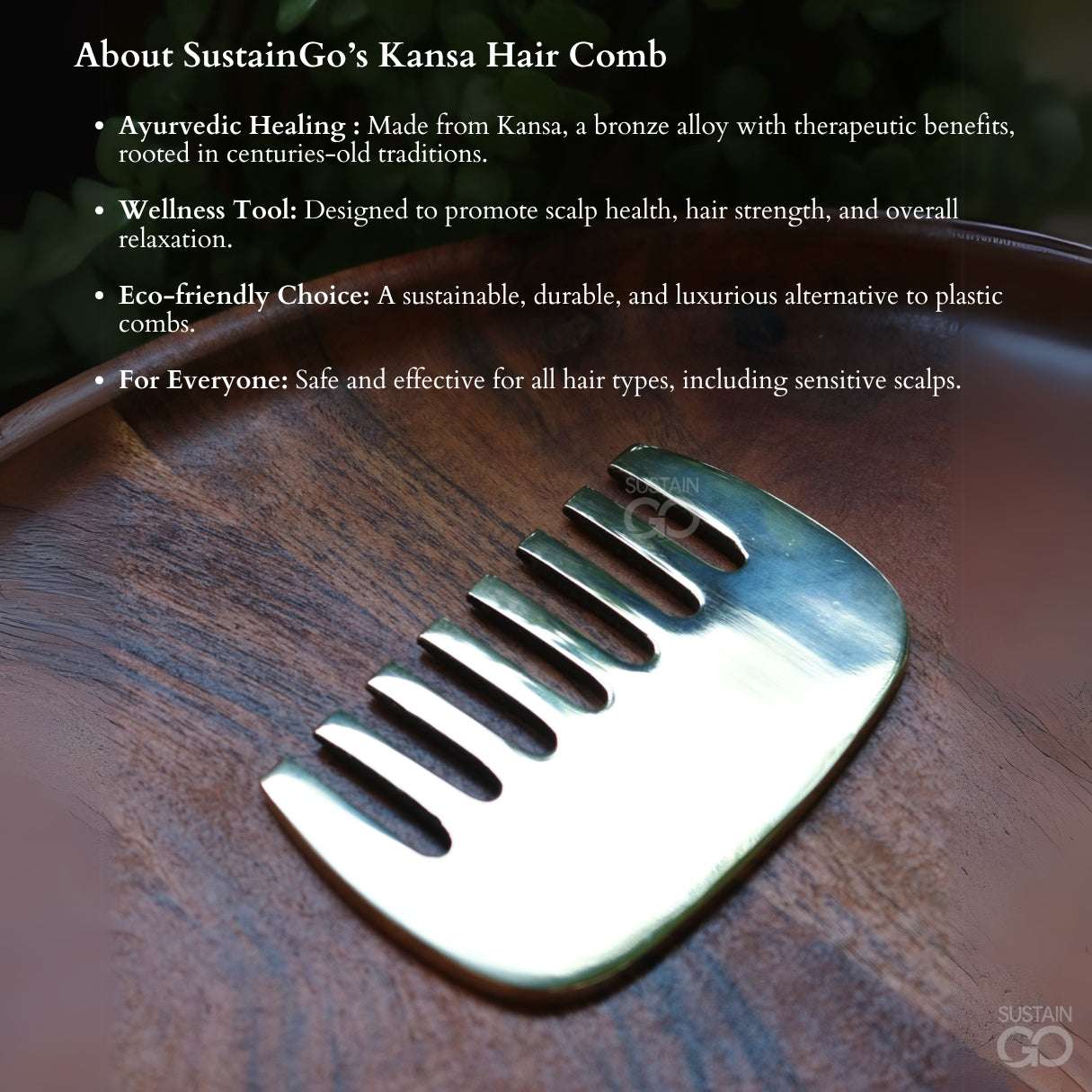 SustainGo Kansa Hair Comb | Ayurvedic hair massager