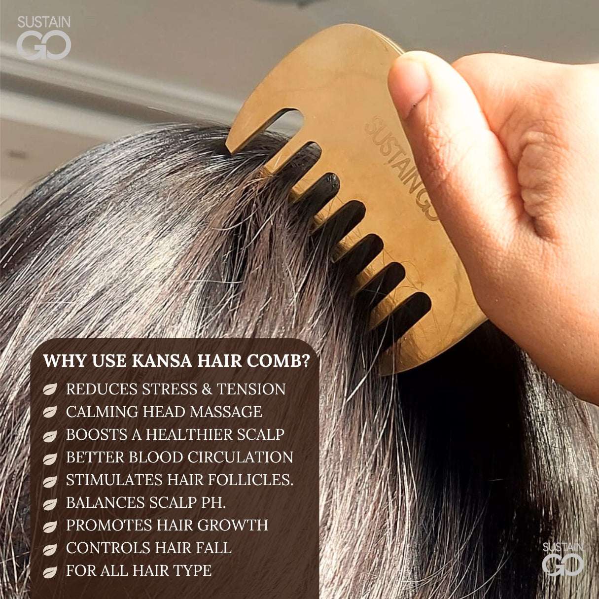 SustainGo Kansa Hair Comb | Ayurvedic hair massager
