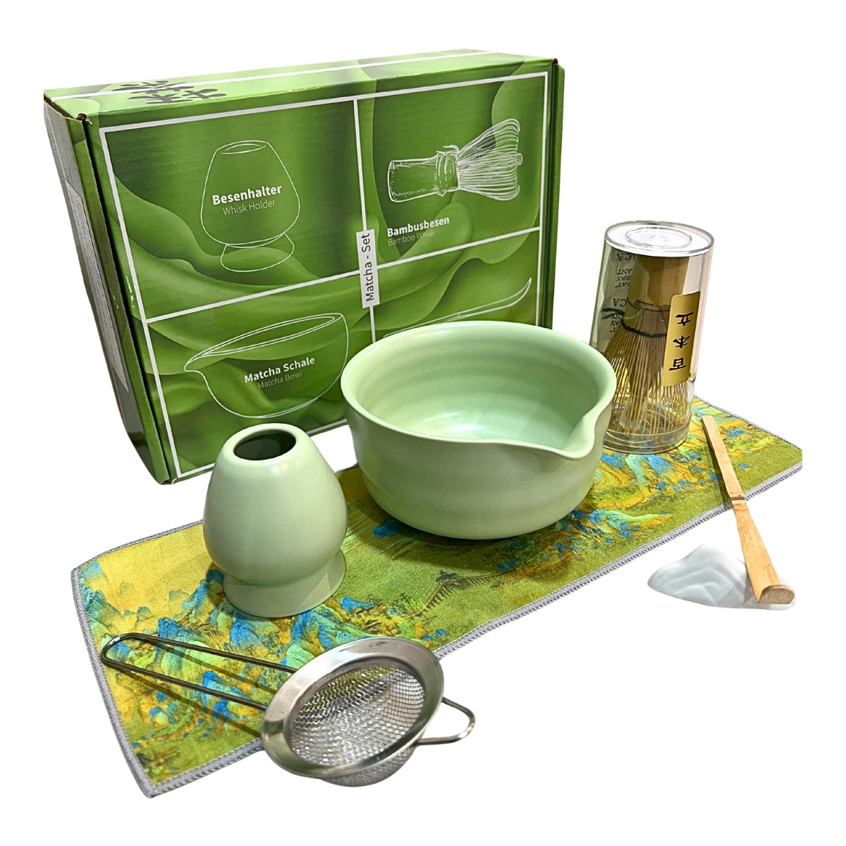 Green Ceramic Japanese Tea Set – 7Pcs Matcha Whisk & Bowl Gift Kit | SustainGo