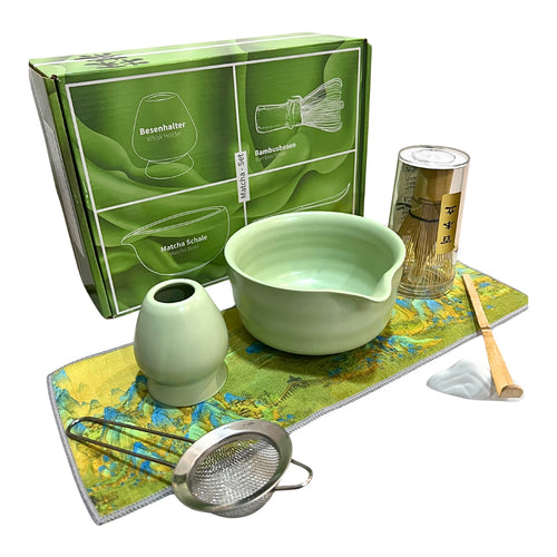 Green Ceramic Japanese Tea Set – 7Pcs Matcha Whisk & Bowl Gift Kit | SustainGo