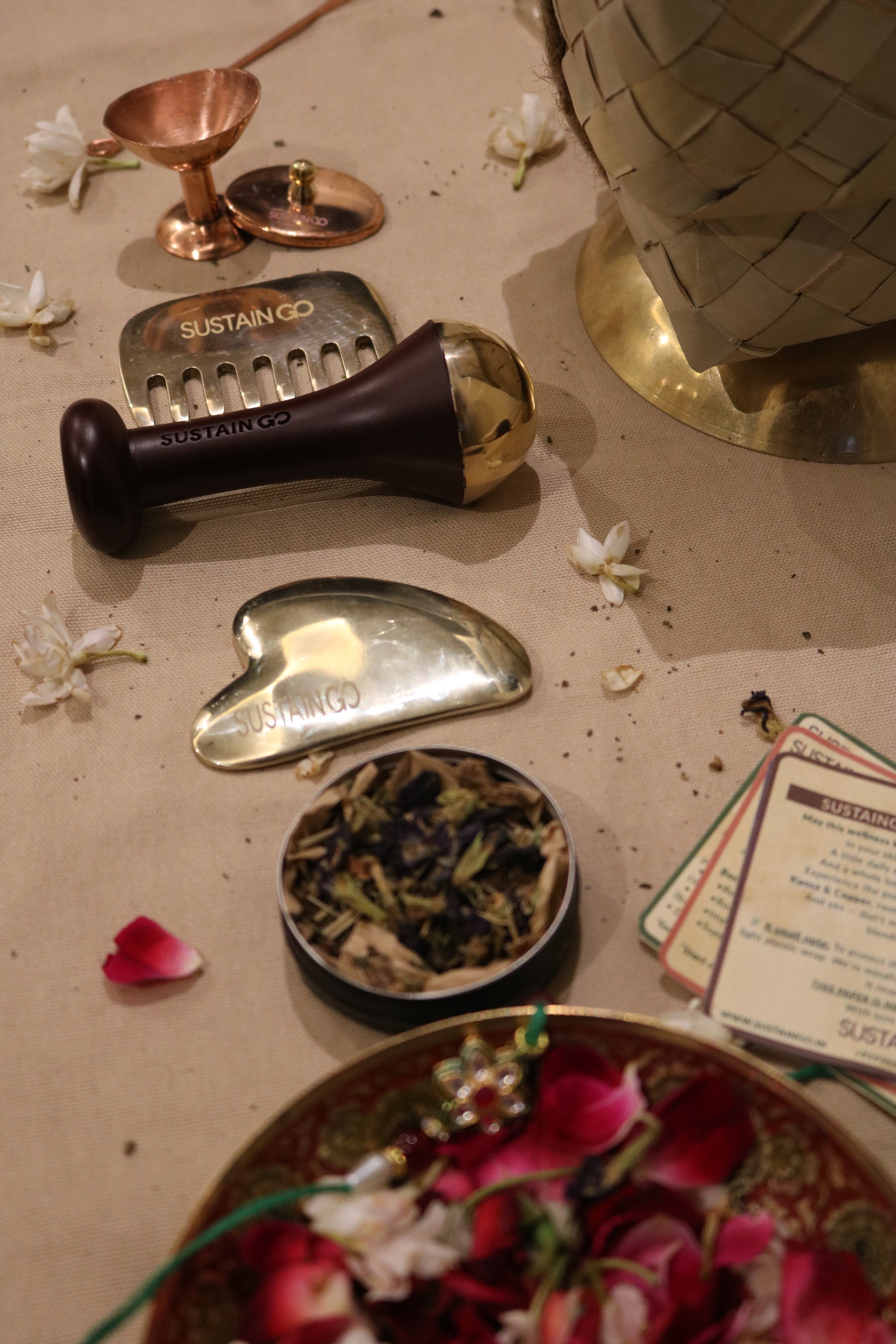 Indriya: The Luxe Rakhi Wellness Kit | Set of 6 handcrafted healing tools (Kansa & Copper) + SURPRISE Herbal tea + Seed paper Rakhi card