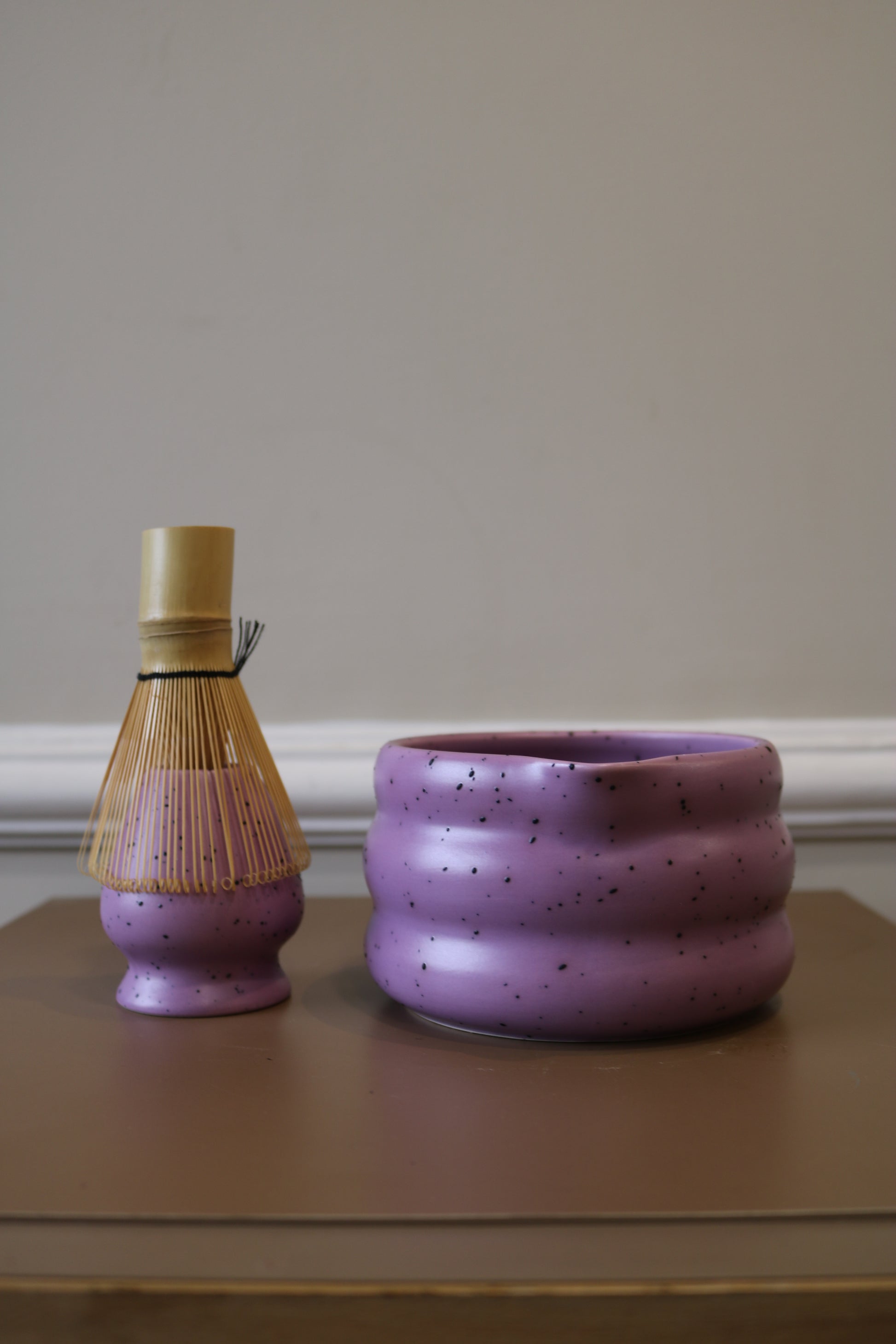 Purple Matcha Tea Whisk Set 3 Pcs |Ceramic Matcha Bowl with a spout, Whisk Holder & Bamboo Whisk | Free Ceremonial Grade Matcha Tea 10g |SustainGo