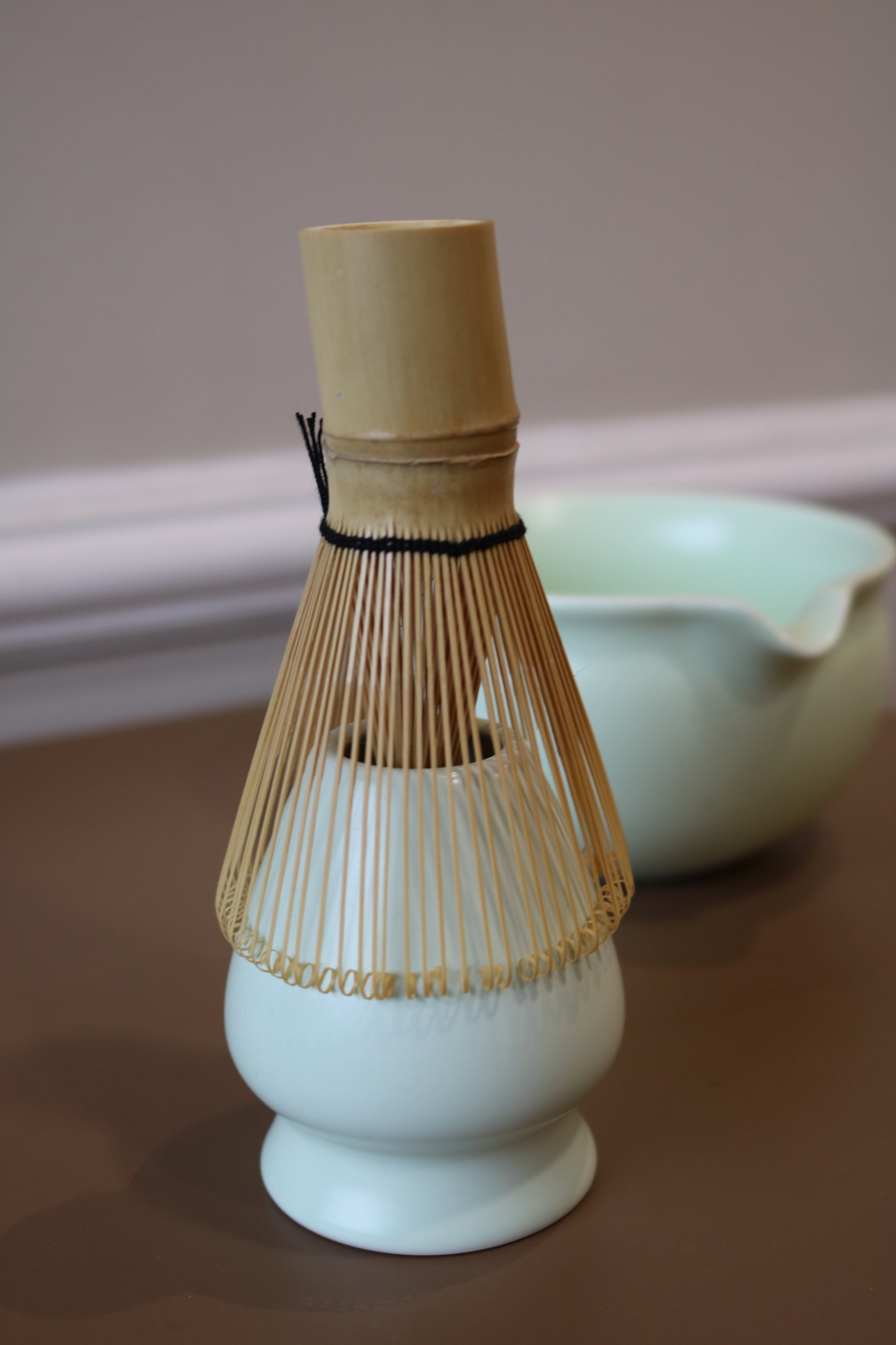 Green Matcha Tea Whisk Set 3 Pcs |Ceramic Matcha Bowl with a spout, Whisk Holder & Bamboo Whisk | Free Ceremonial Grade Matcha Tea 10g |SustainGo