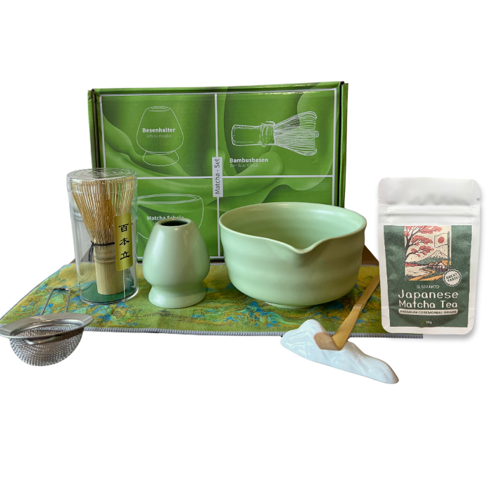 Green Ceramic Japanese Tea Set – 7Pcs Matcha Whisk & Bowl Gift Kit | SustainGo