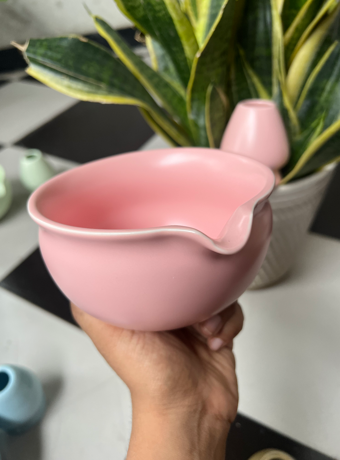 Pink Matcha Tea Whisk Set 3 Pcs |Ceramic Matcha Bowl with a spout, Whisk Holder & Bamboo Whisk | Free Ceremonial Grade Matcha Tea 10g |SustainGo