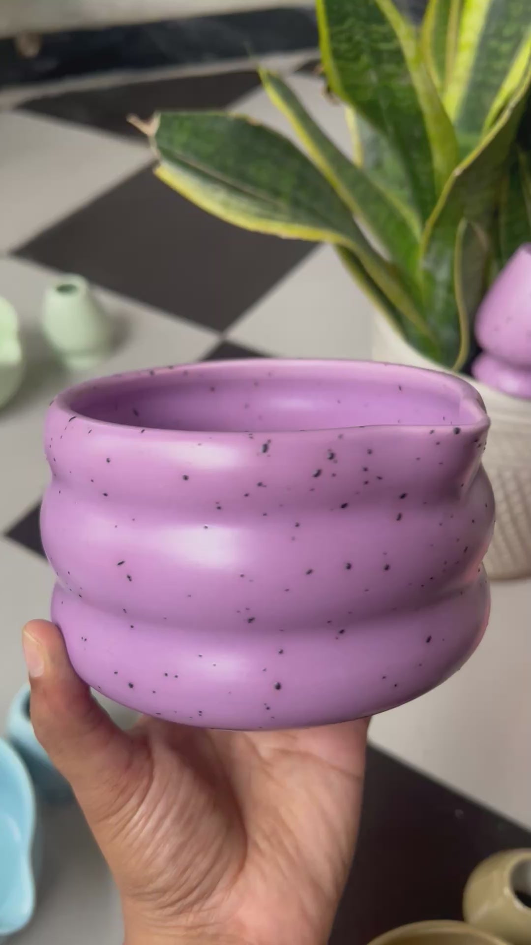 Purple Matcha Tea Whisk Set 3 Pcs |Ceramic Matcha Bowl with a spout, Whisk Holder & Bamboo Whisk | Free Ceremonial Grade Matcha Tea 10g |SustainGo