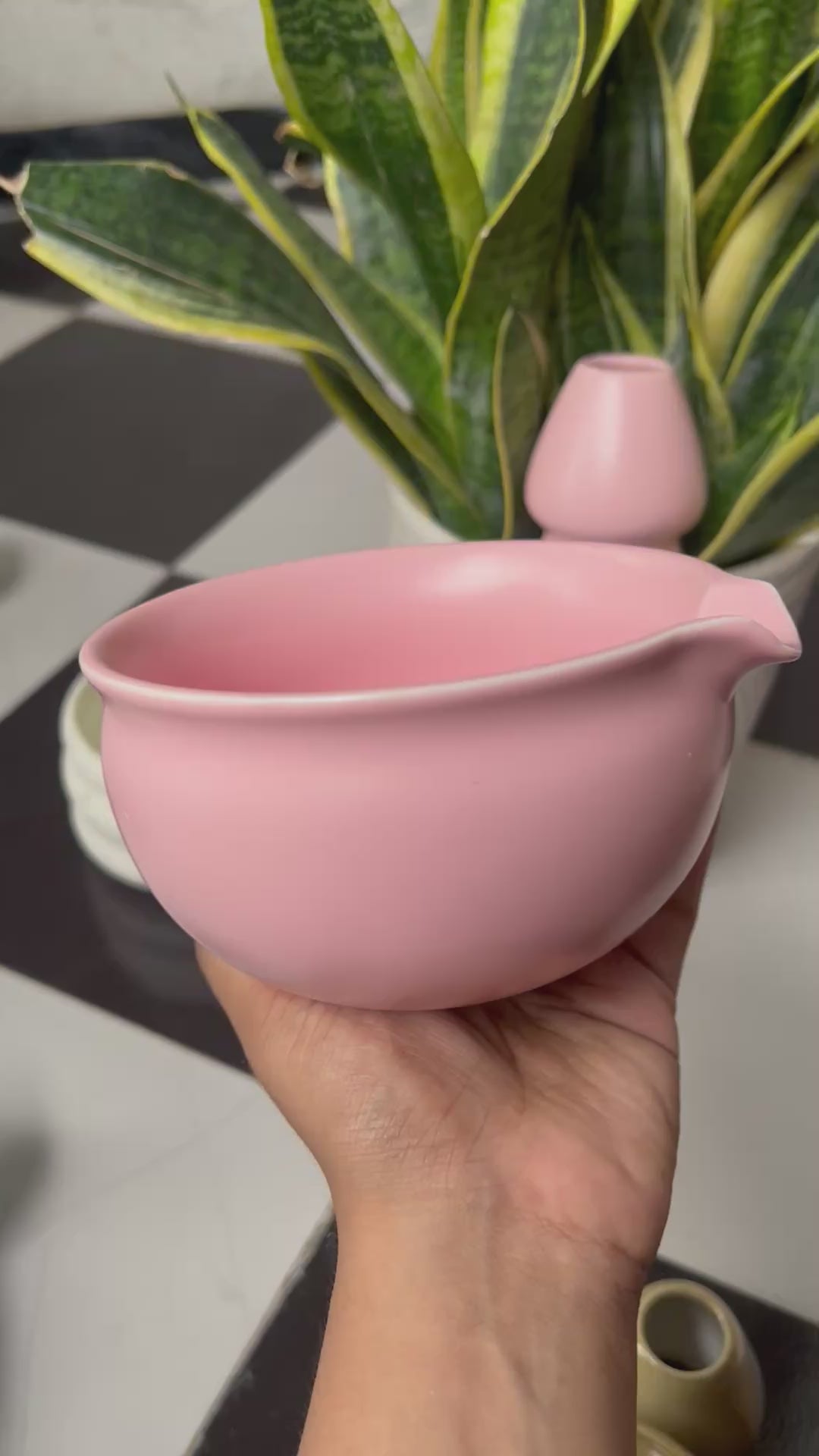 Pink Matcha Tea Whisk Set 3 Pcs |Ceramic Matcha Bowl with a spout, Whisk Holder & Bamboo Whisk | Free Ceremonial Grade Matcha Tea 10g |SustainGo